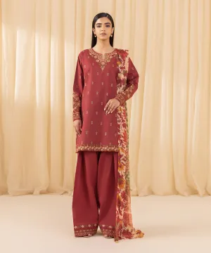3 Piece - Embroidered Crosshatch Suit
