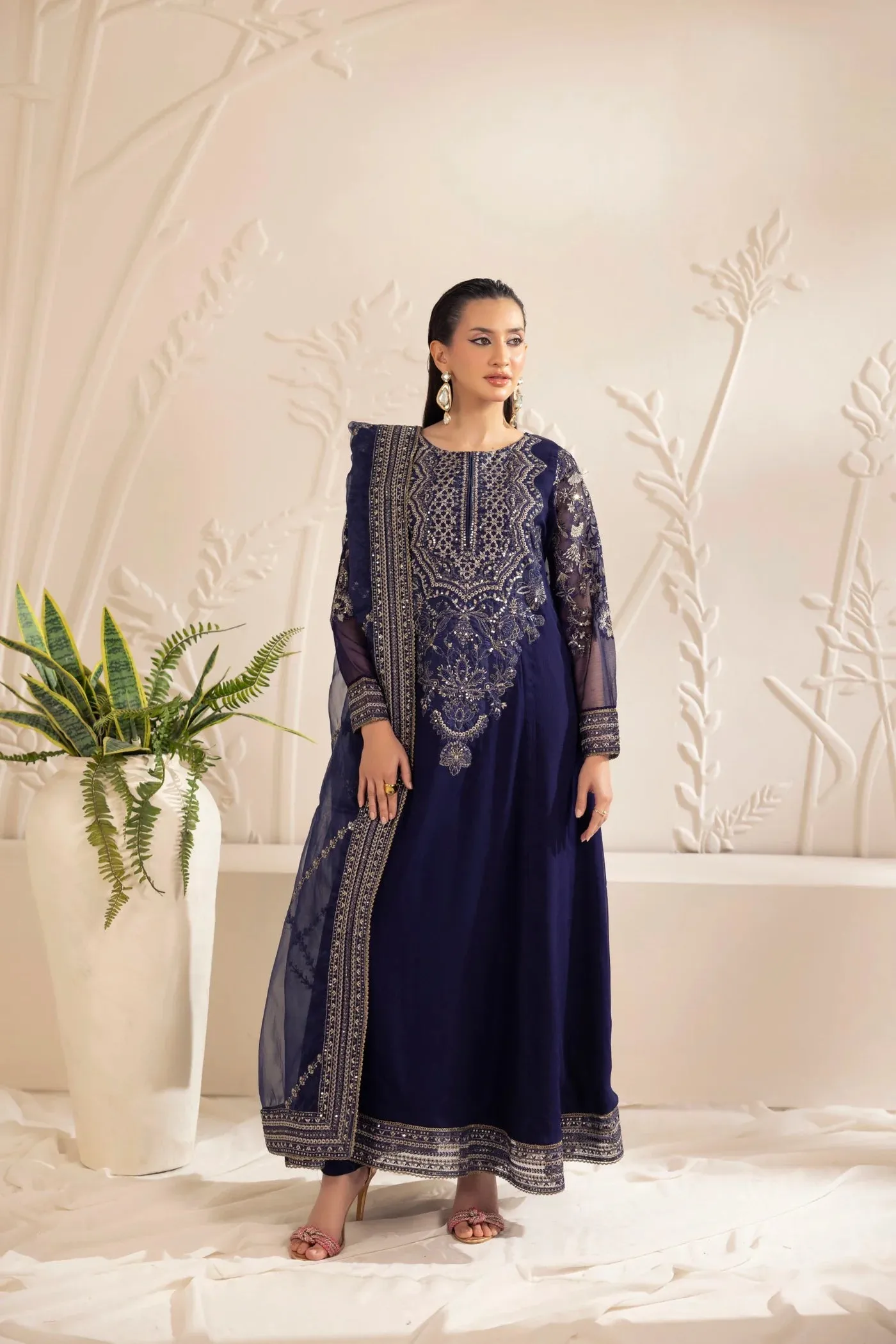 3PC EMBROIDERED CHIFFON LONG DRESS BY MOHAGNI 14
