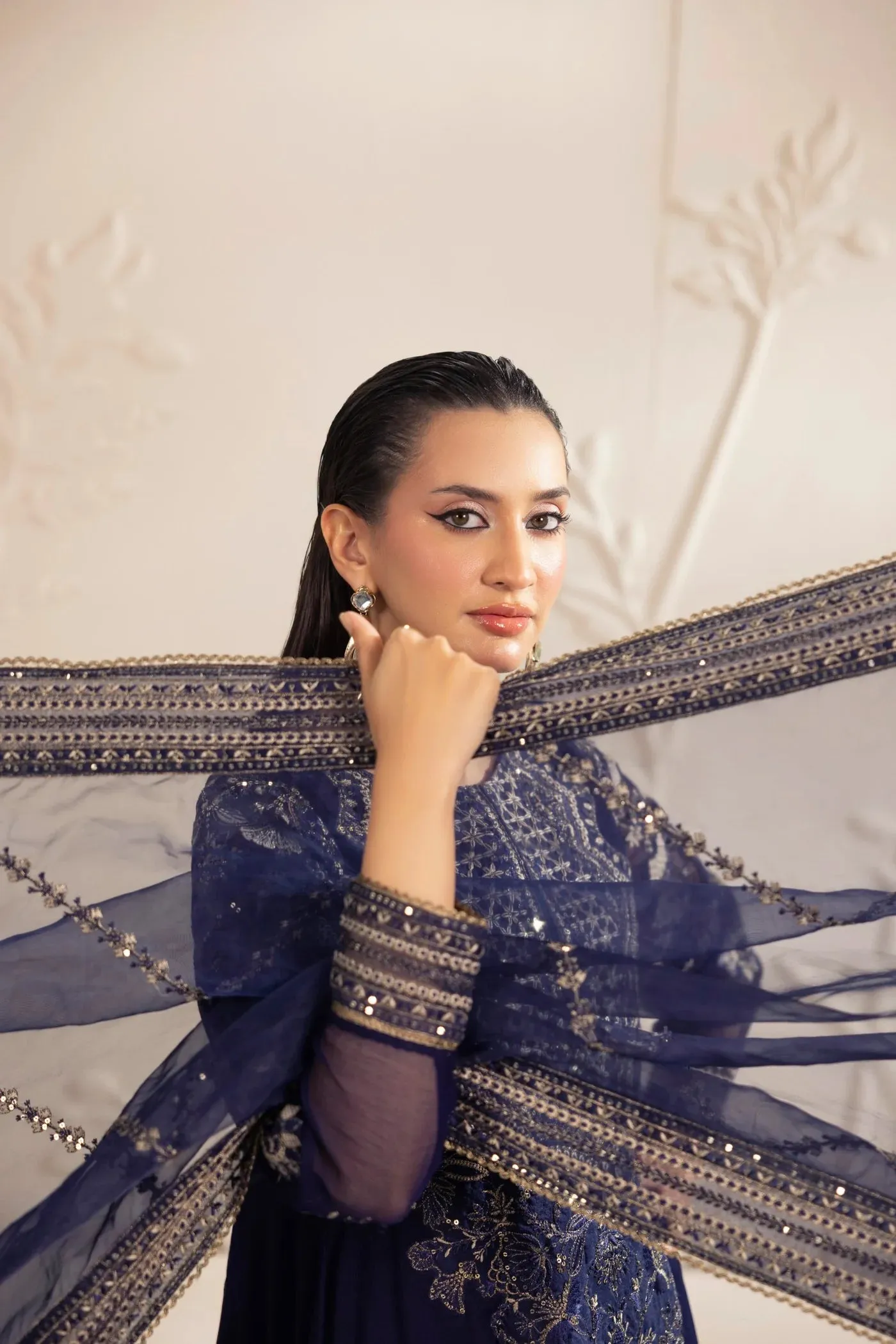 3PC EMBROIDERED CHIFFON LONG DRESS BY MOHAGNI 14