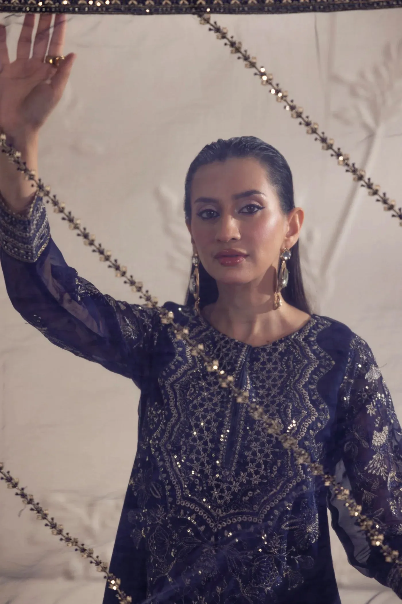 3PC EMBROIDERED CHIFFON LONG DRESS BY MOHAGNI 14