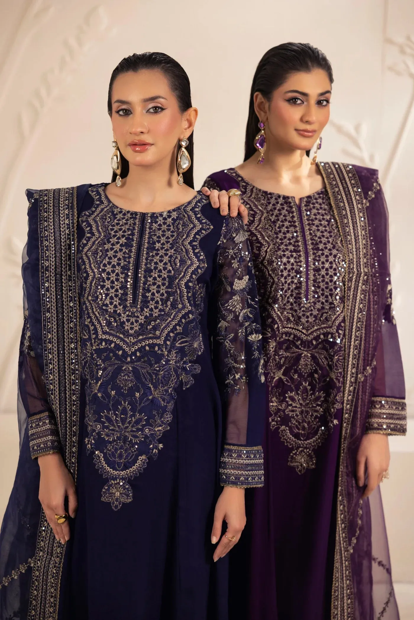 3PC EMBROIDERED CHIFFON LONG DRESS BY MOHAGNI 14