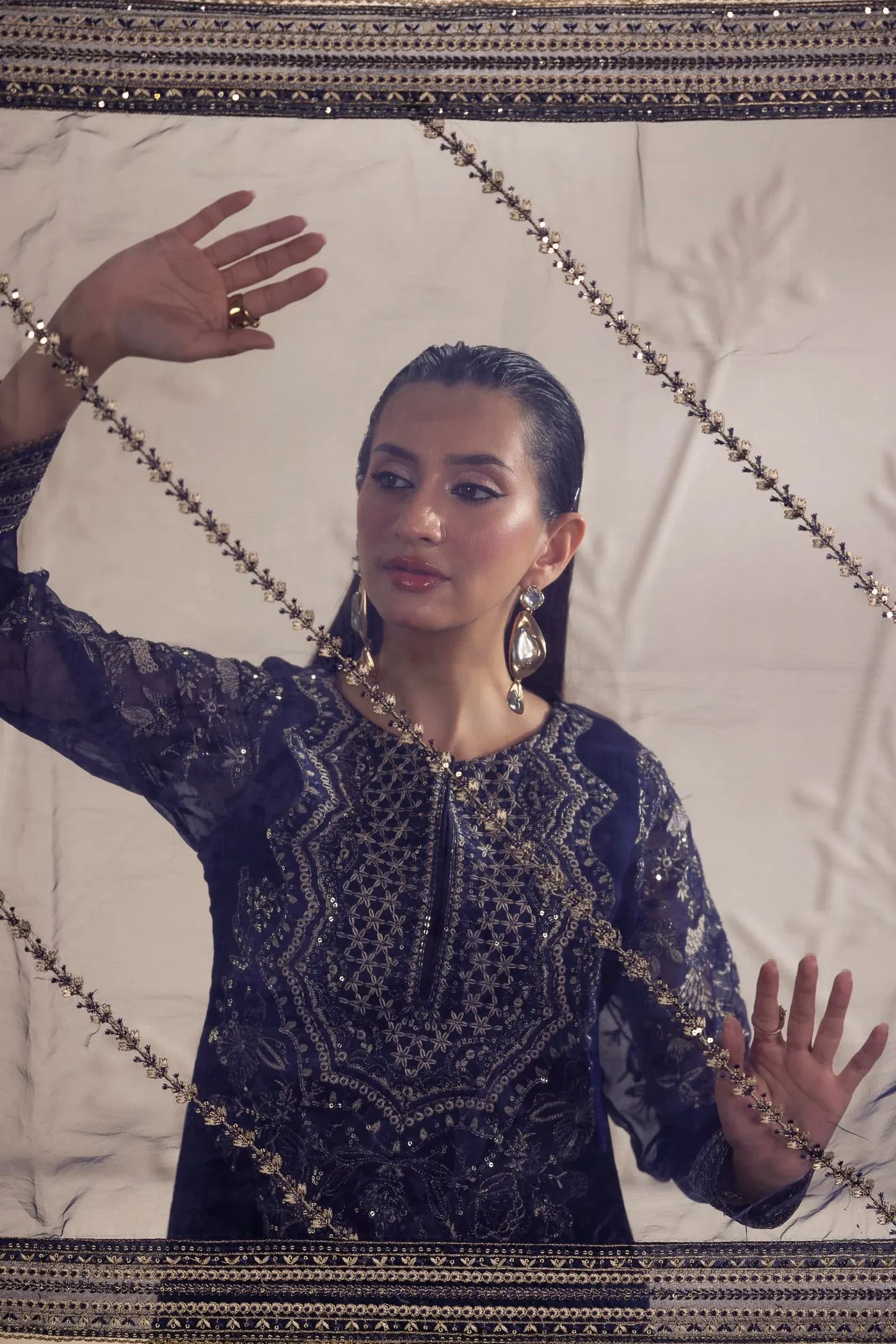 3PC EMBROIDERED CHIFFON LONG DRESS BY MOHAGNI 14