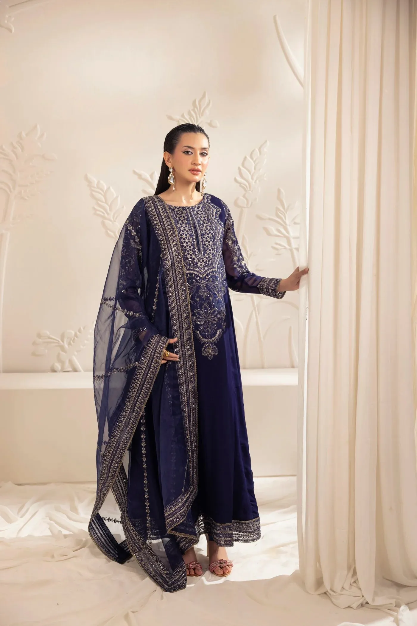 3PC EMBROIDERED CHIFFON LONG DRESS BY MOHAGNI 14