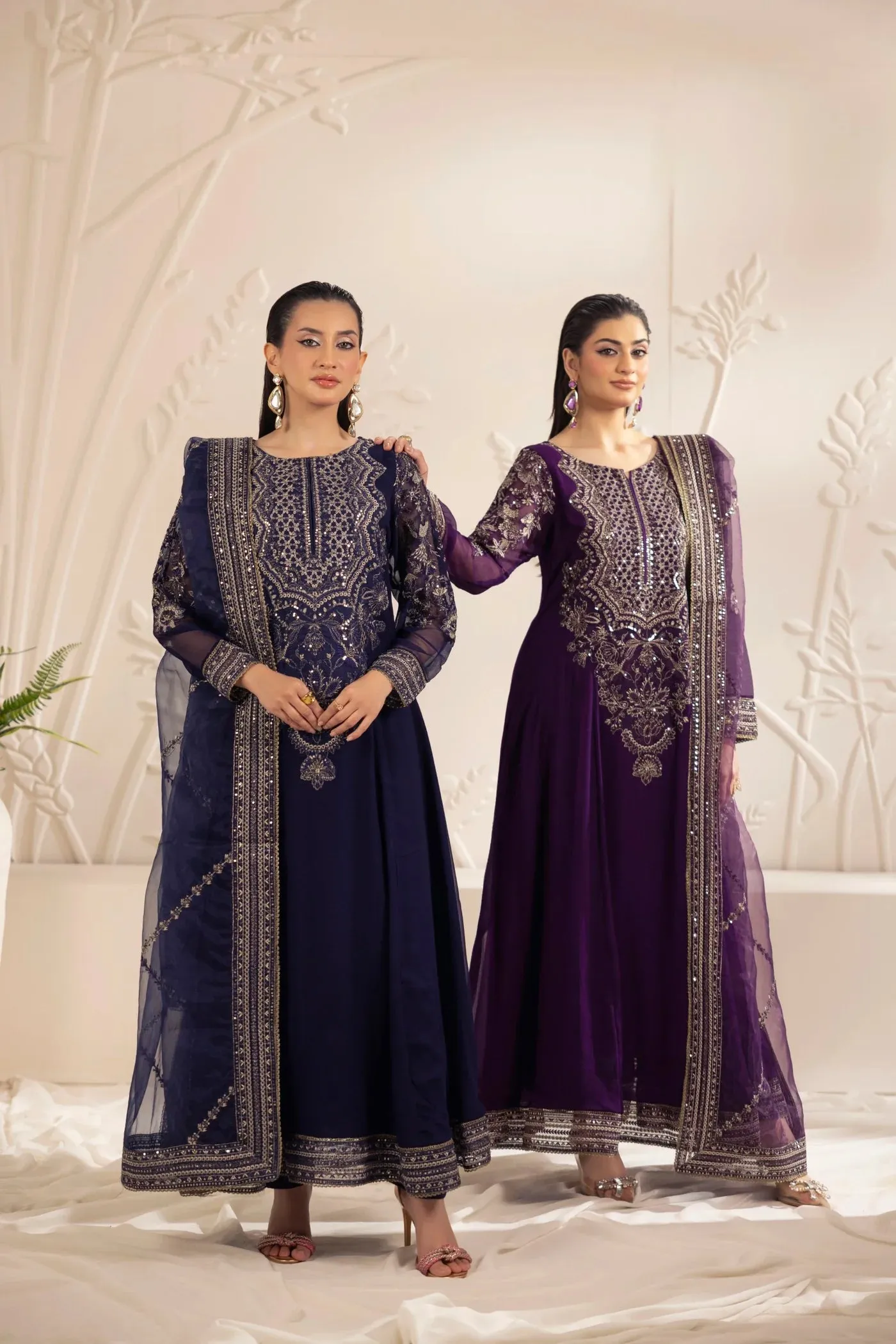 3PC EMBROIDERED CHIFFON LONG DRESS BY MOHAGNI 14