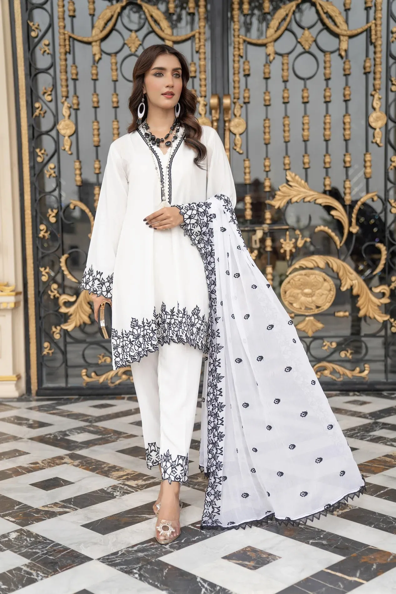 3PC LINEN READY TO WEAR DRESS BY DRESSCODE 09