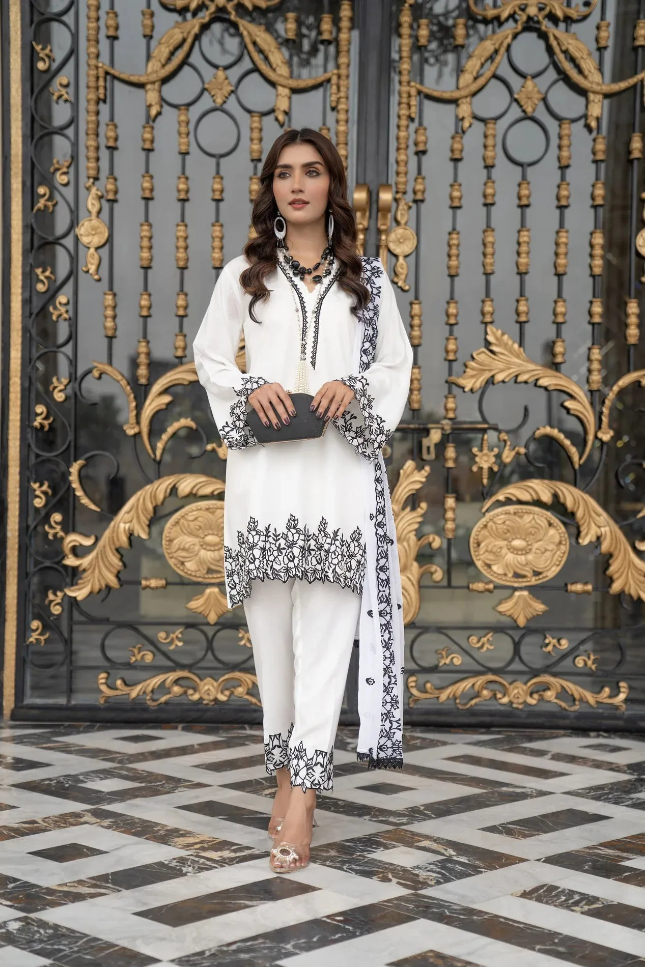 3PC LINEN READY TO WEAR DRESS BY DRESSCODE 09
