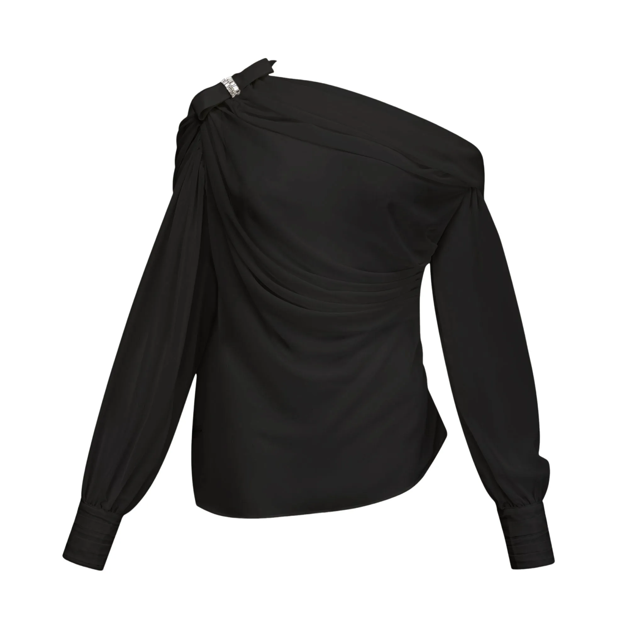 Andrea asymmetric tulle blouse & skirt matching set in Black