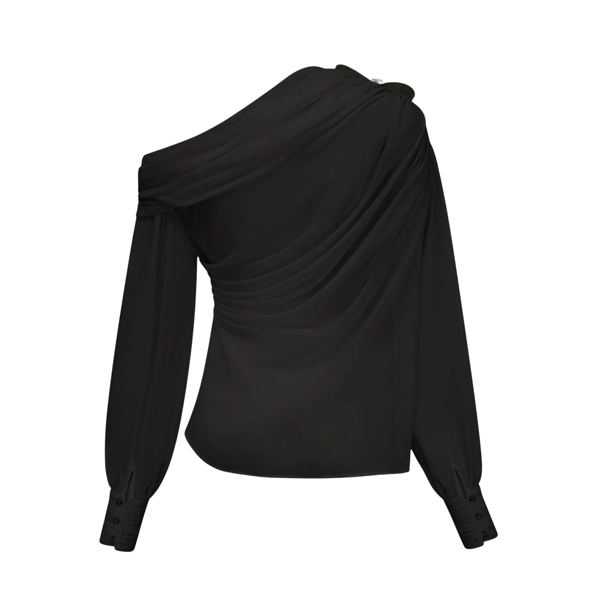 Andrea asymmetric tulle blouse & skirt matching set in Black
