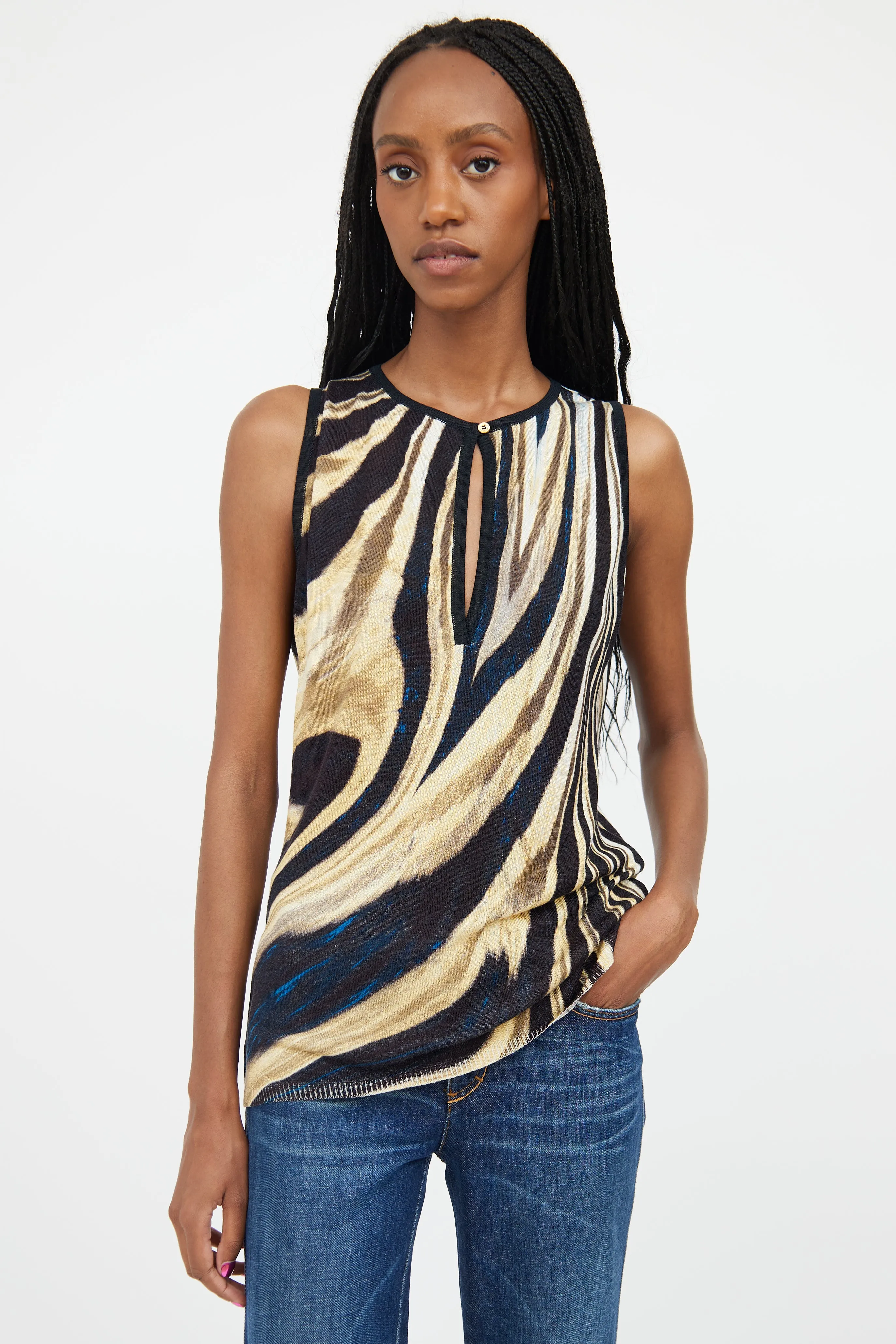 Beige & Black Silk Knit Vest