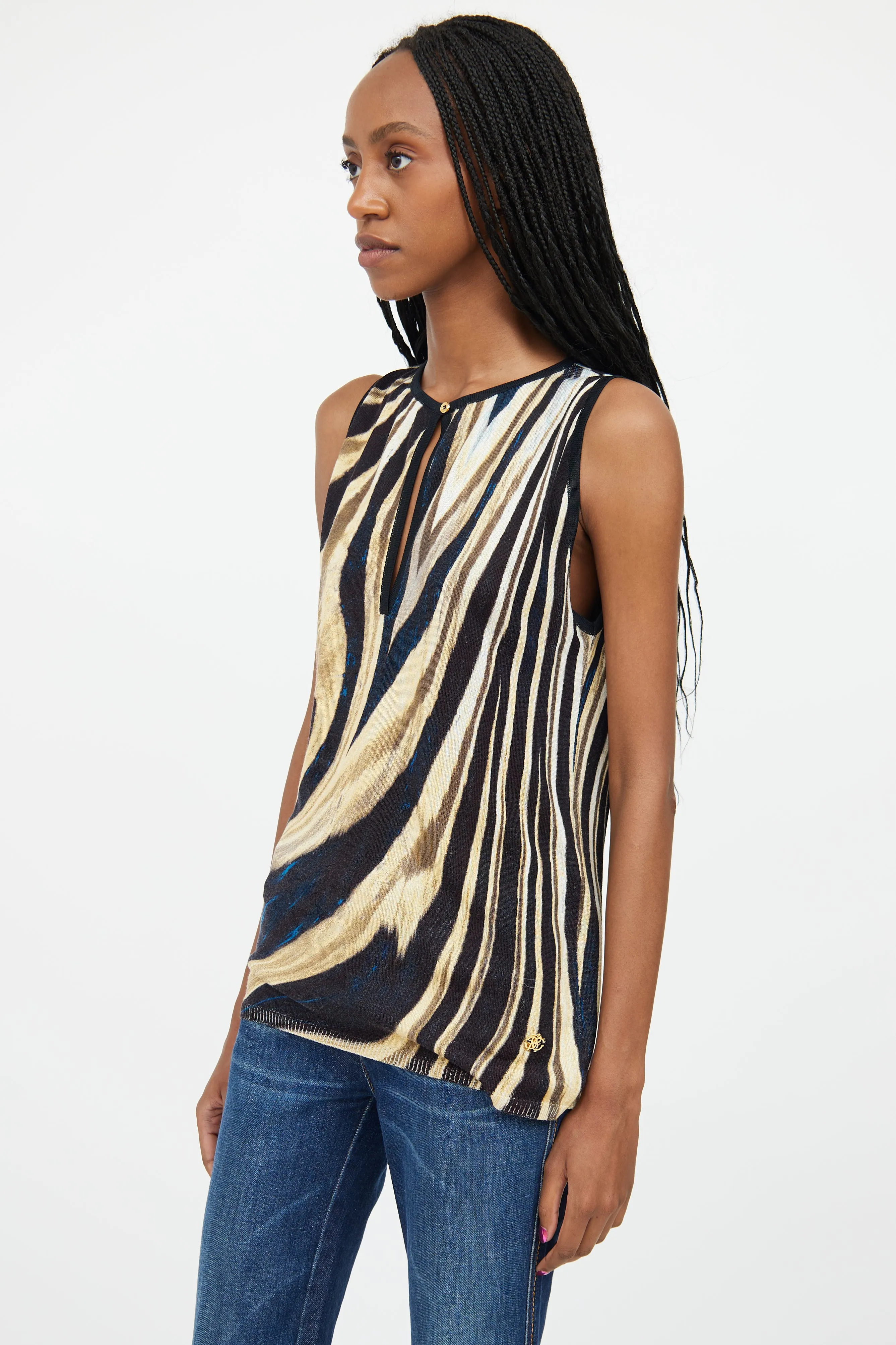 Beige & Black Silk Knit Vest