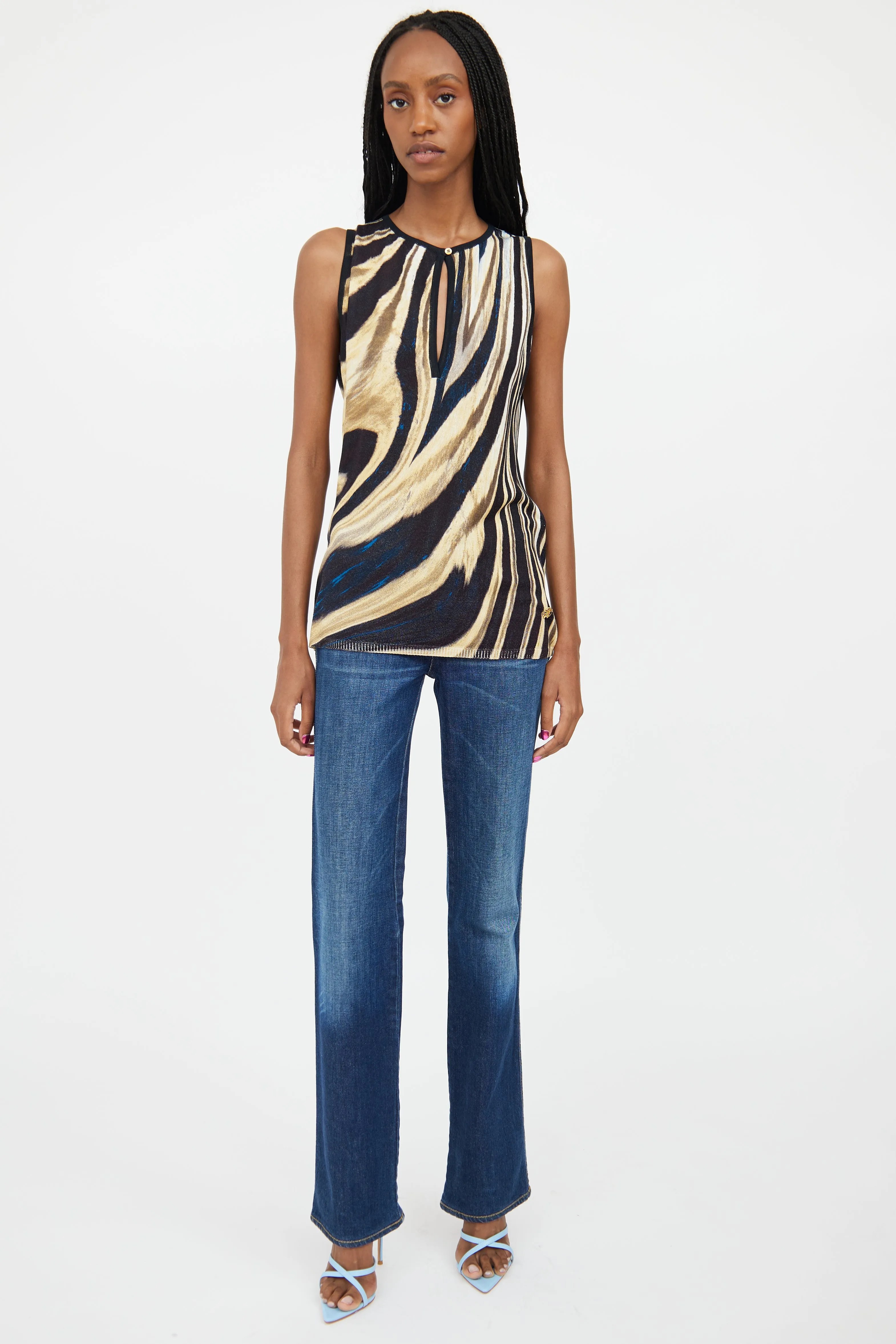 Beige & Black Silk Knit Vest