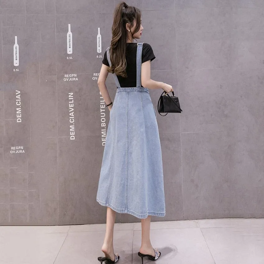 Button Up Denim Overall Dress