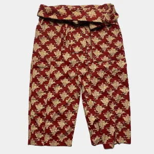 BZEN M.1063 SAWADEE-ER RELAX FIT UNISEX ANKLE LENGTH ELEPHANT PRINT POPLIN THAI FISHERMEN 4 POCKET DENIM WRAP PANT-5OZ-E0 RED