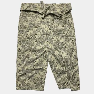 BZEN M.1063 SAWADEE-FB RELAX FIT UNISEX ANKLE LENGTH FLORAL PRINT POPLIN THAI FISHERMEN 4 POCKET DENIM WRAP PANT-5OZ-E0 BIEGE
