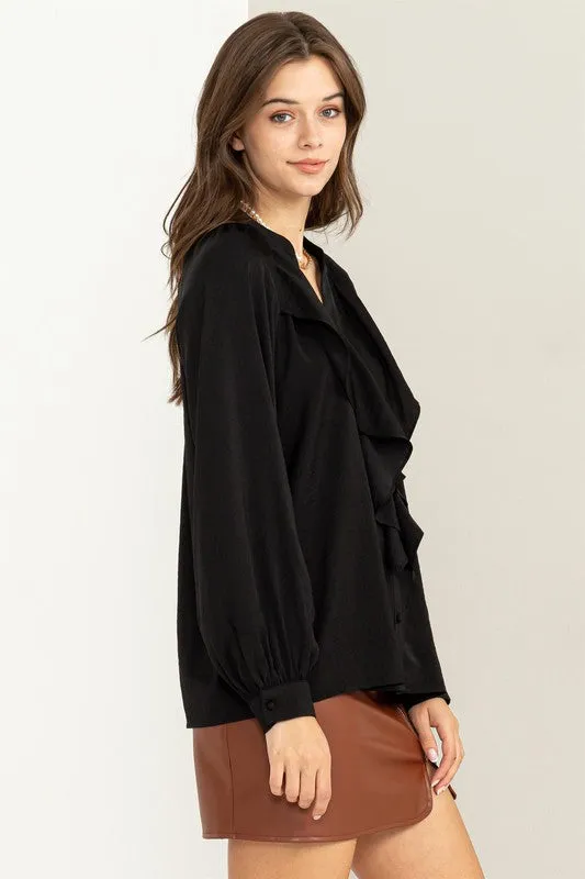 Casual V-Neck Long Sleeve Ruffle Blouse