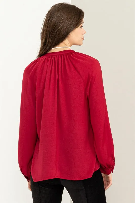 Casual V-Neck Long Sleeve Ruffle Blouse