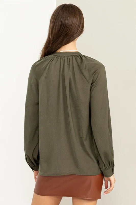 Casual V-Neck Long Sleeve Ruffle Blouse