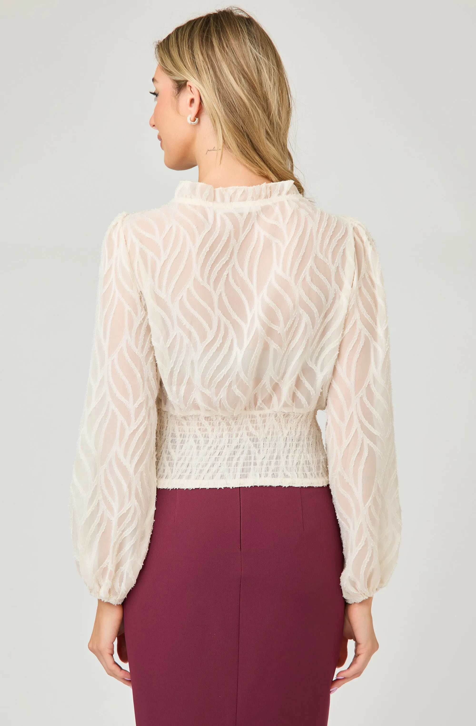 Chiffon Textured blouse with Ruched Waist