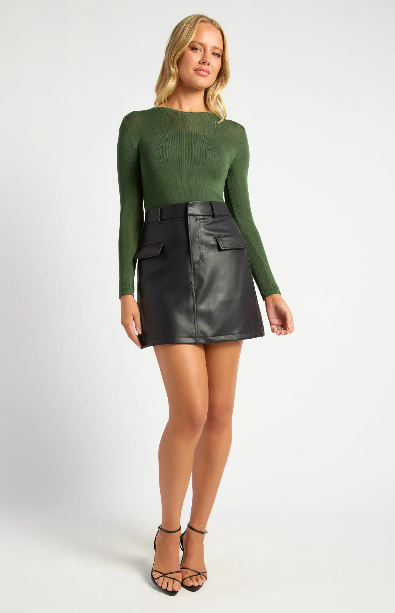 Chloe Long Sleeve Sheer Knit Top - Moss