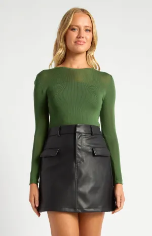 Chloe Long Sleeve Sheer Knit Top - Moss