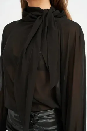 Contrasted Sheer Top With Scarf Detail