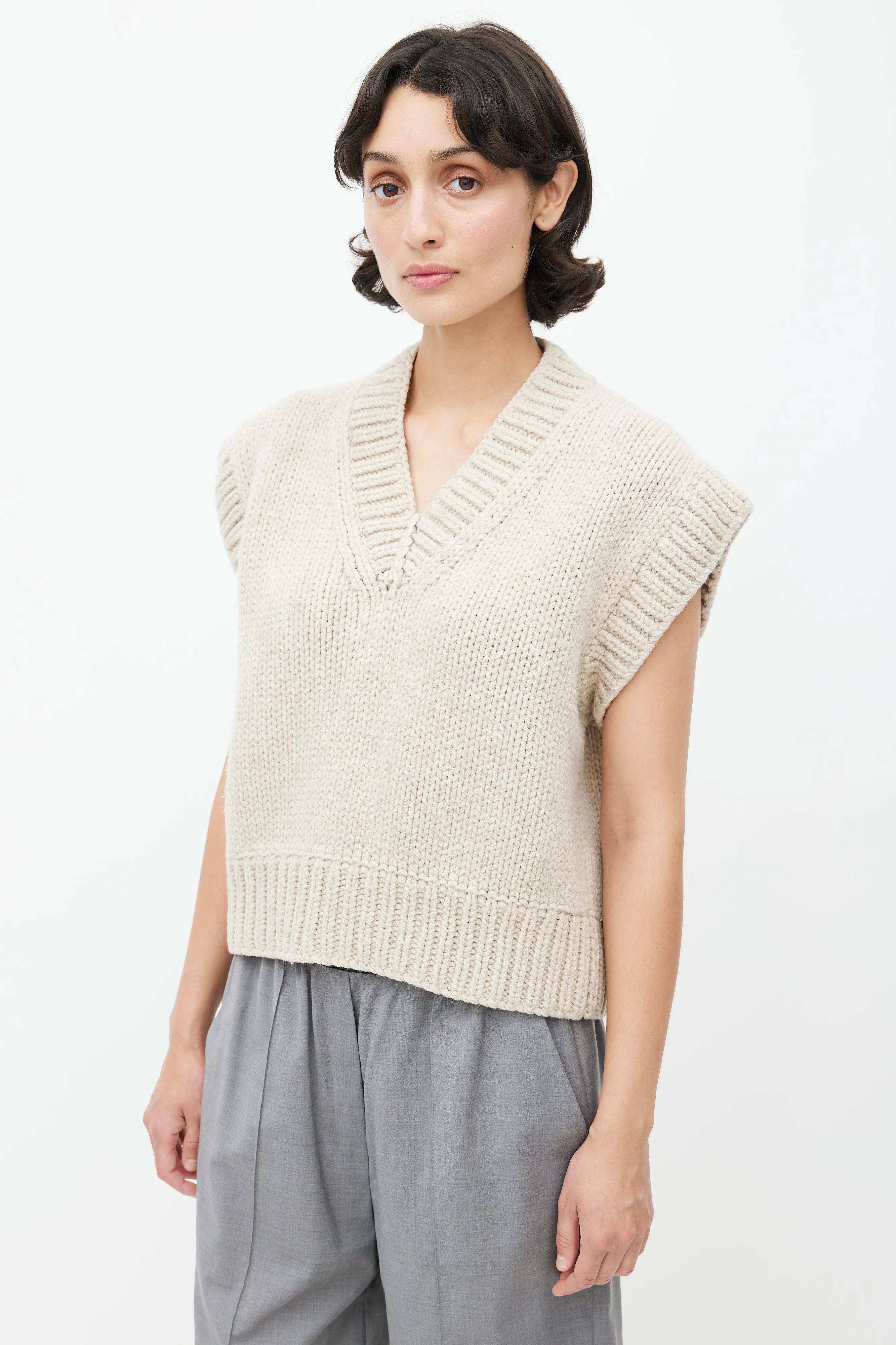 Cream Wool Knit Vest