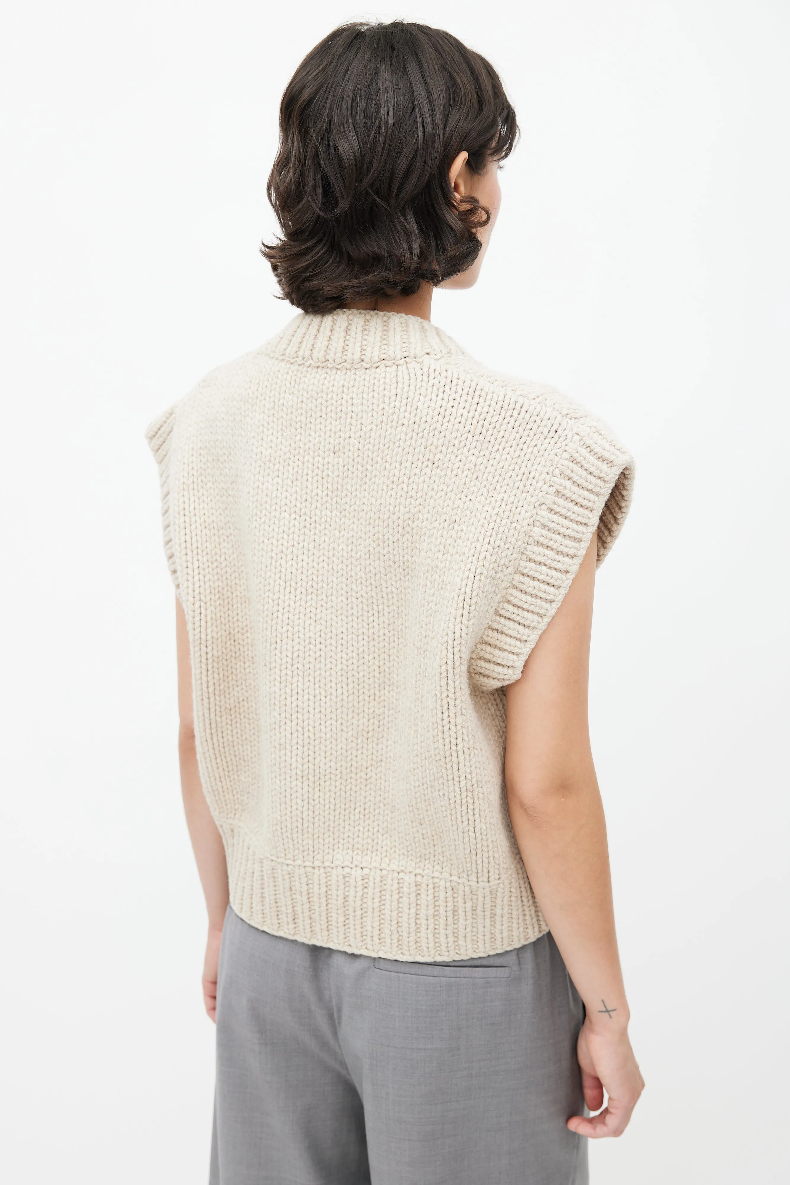 Cream Wool Knit Vest