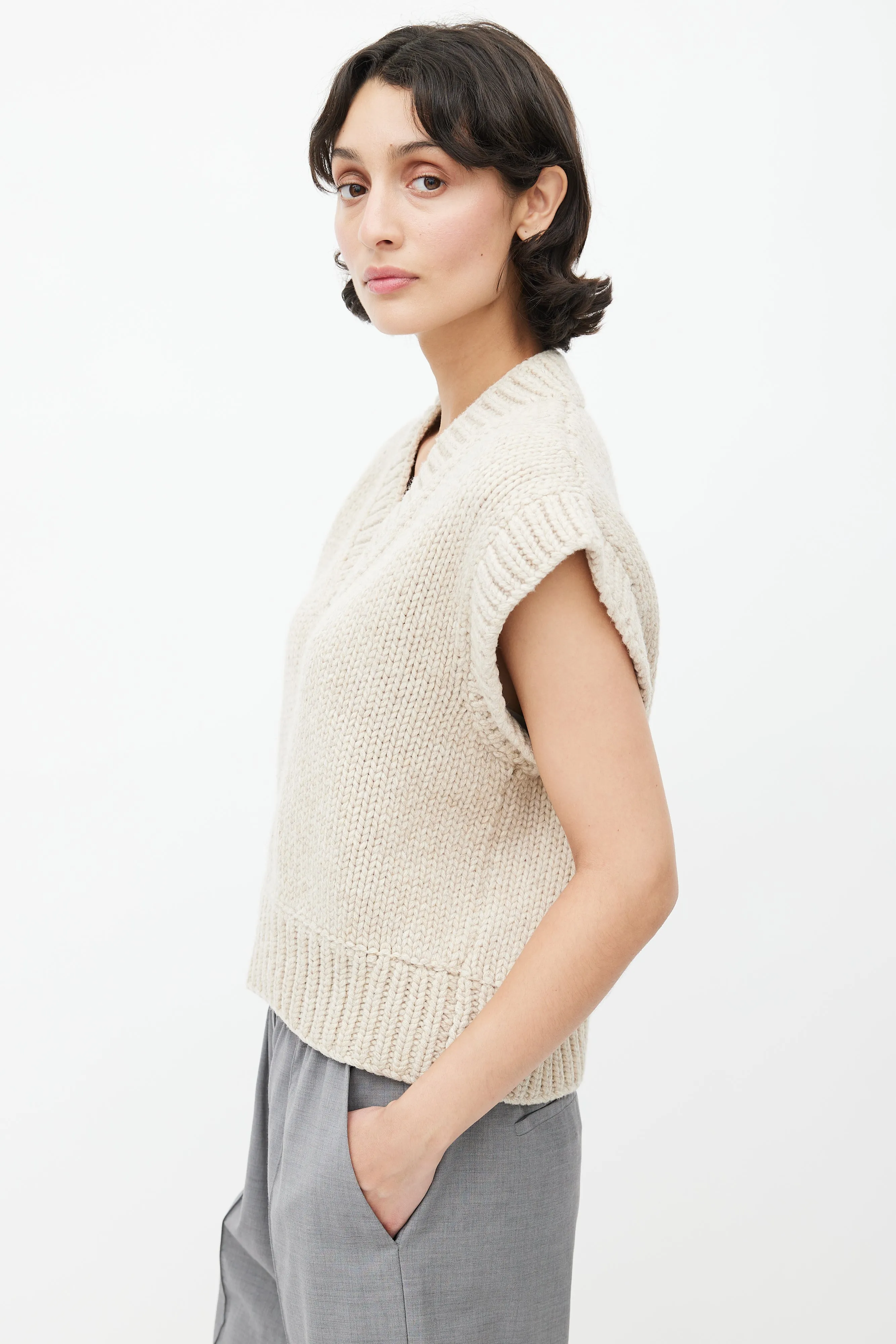 Cream Wool Knit Vest
