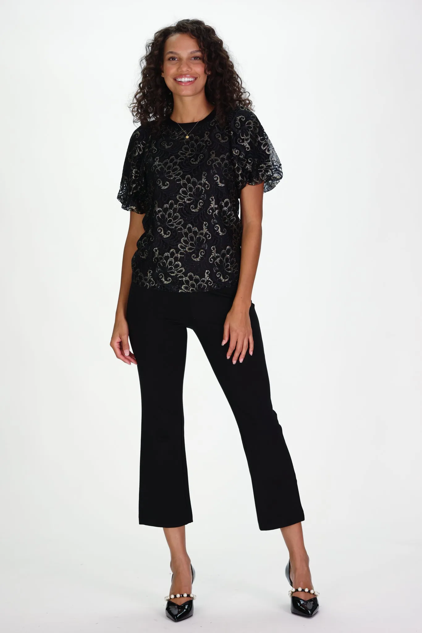 Darla Top in Black & Gold Lace