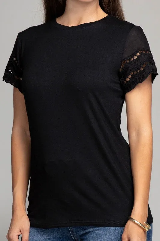 Embroidered eyelet sleeve tee *Online Only*