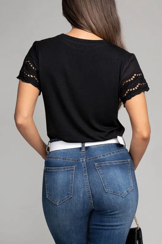 Embroidered eyelet sleeve tee *Online Only*