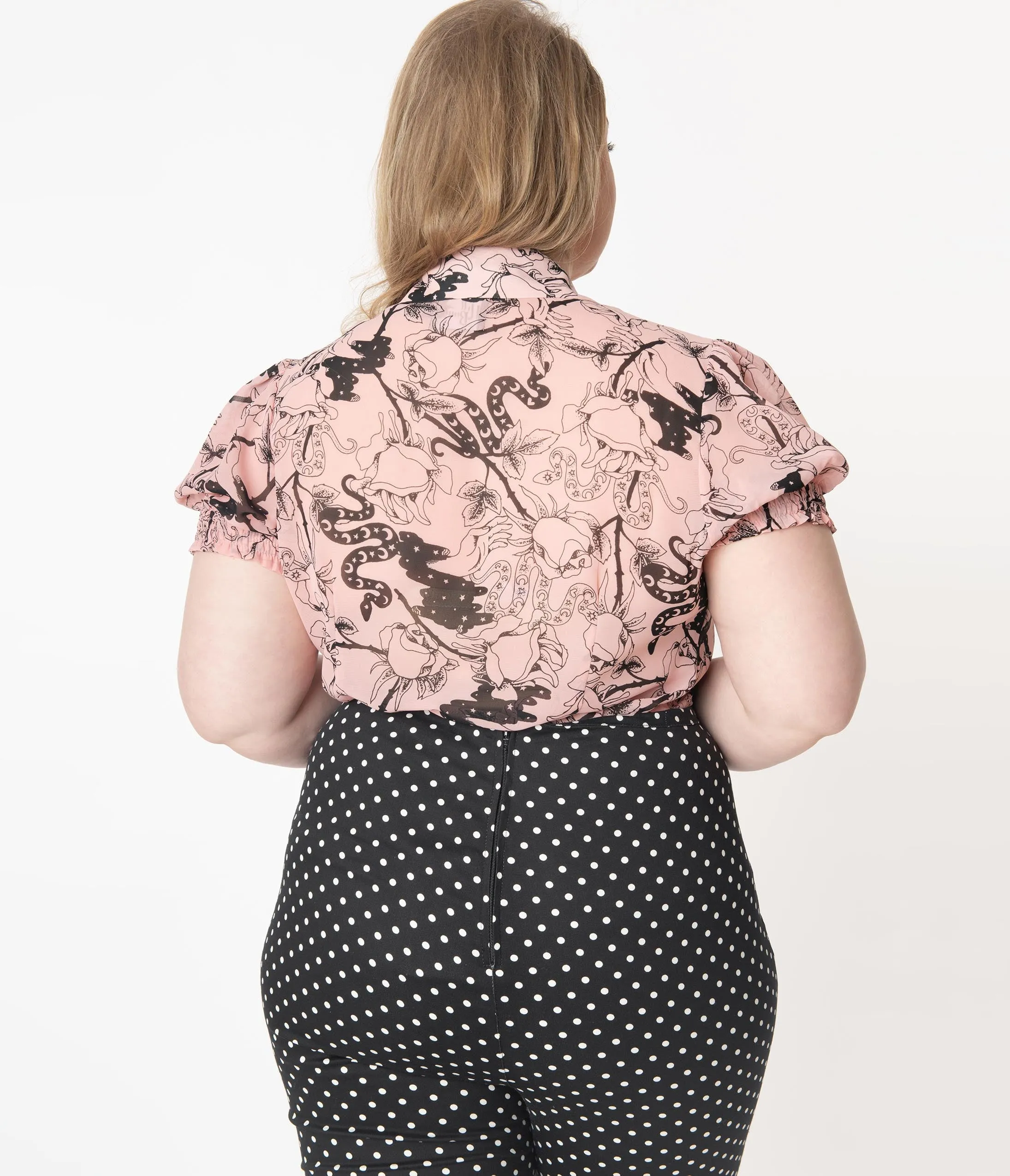 Hell Bunny Plus Size Pink & Black Floral Print Fiona Blouse