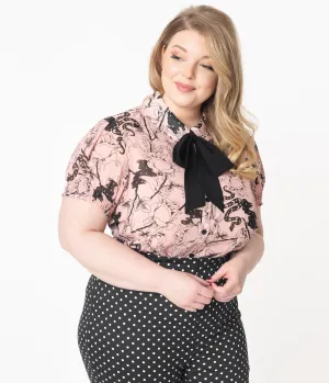 Hell Bunny Plus Size Pink & Black Floral Print Fiona Blouse