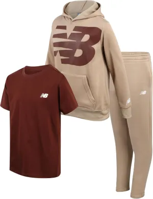 New Balance Boys' Sweatsuit Set - 3 Piece Short Sleeve T-Shirt, Fleece Hoodie Sweatshirt, and Sweatpants (2T-16)