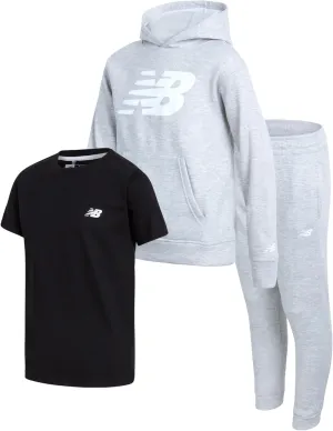 New Balance Boys' Sweatsuit Set - 3 Piece Short Sleeve T-Shirt, Fleece Hoodie Sweatshirt, and Sweatpants (2T-16)