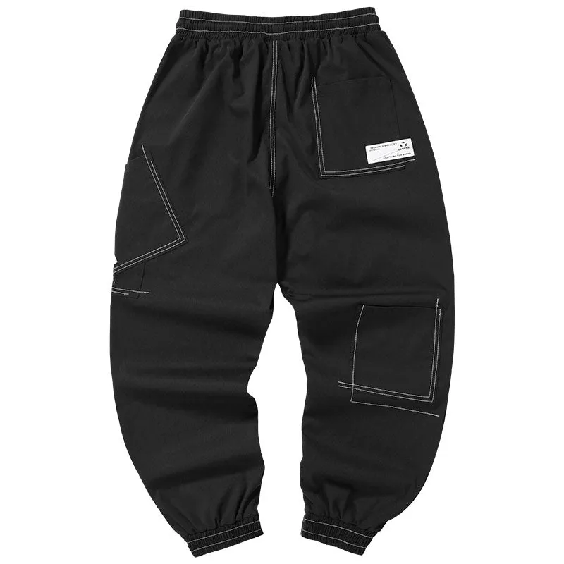 Patch badge bright line irregular multi-pocket leg casual pants