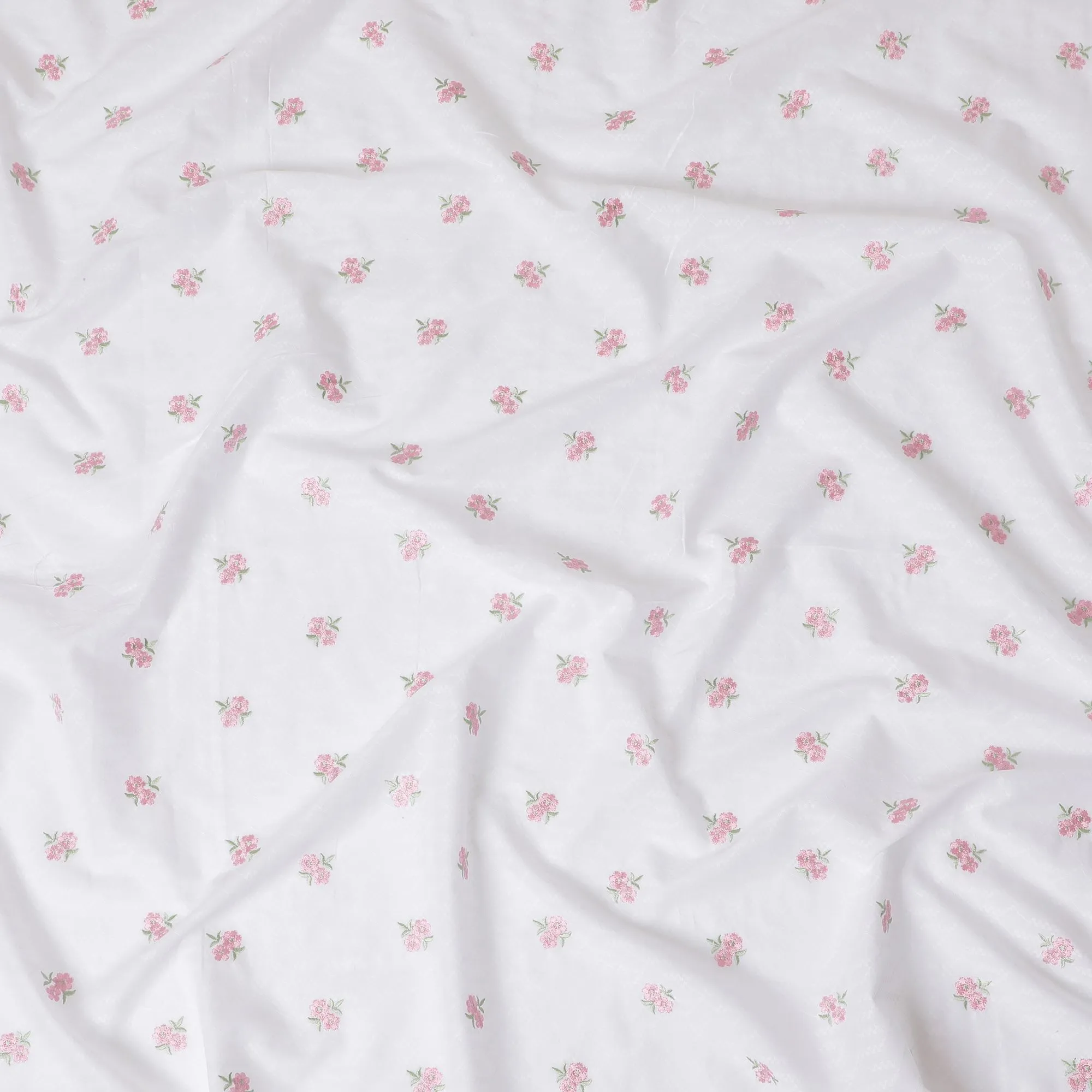 Petite Pink Blossoms Embroidered Cotton Lawn Fabric - 110cm Wide, Purchase Online-D18000