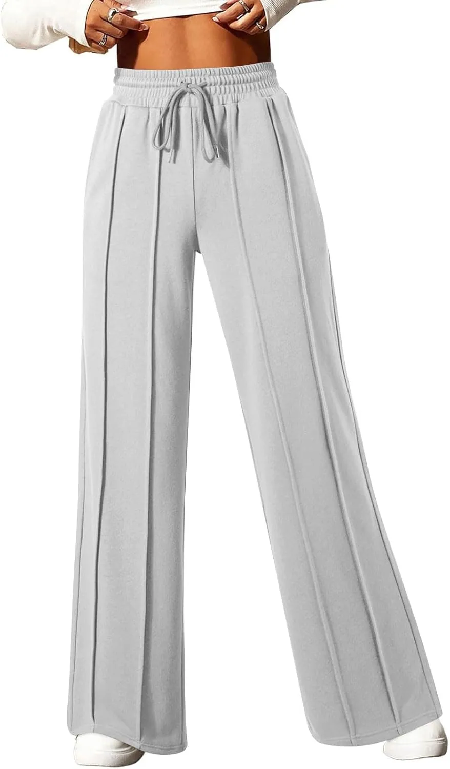 Straight Leg Sweatpants Women Baggy High Rise Elastic Waist Workout Pants with Pockets Stretchy Athletic Pants