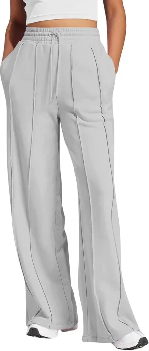 Straight Leg Sweatpants Women Baggy High Rise Elastic Waist Workout Pants with Pockets Stretchy Athletic Pants