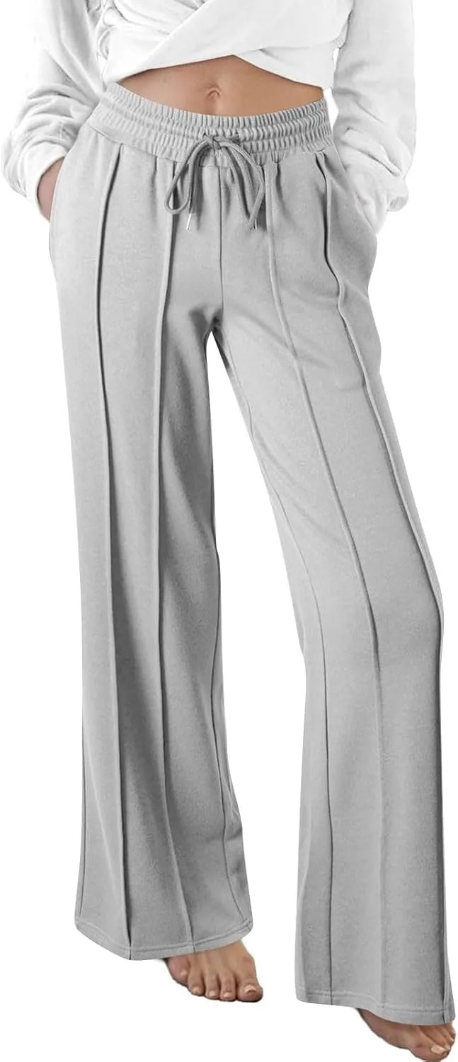 Straight Leg Sweatpants Women Baggy High Rise Elastic Waist Workout Pants with Pockets Stretchy Athletic Pants