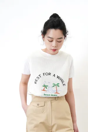 White knit beach vest in embroidery
