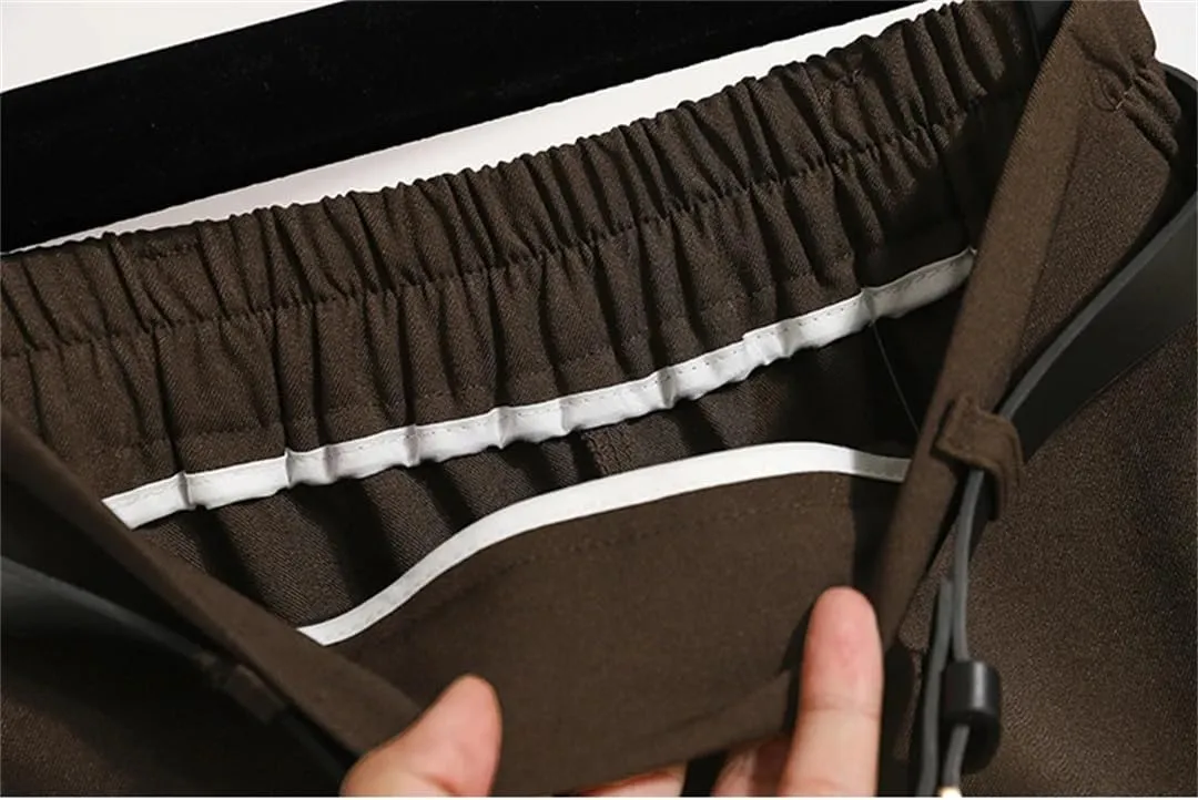 Woman Pleated Belt Skirt High Waist Mid-Calf Length Long Big Hem Skirt