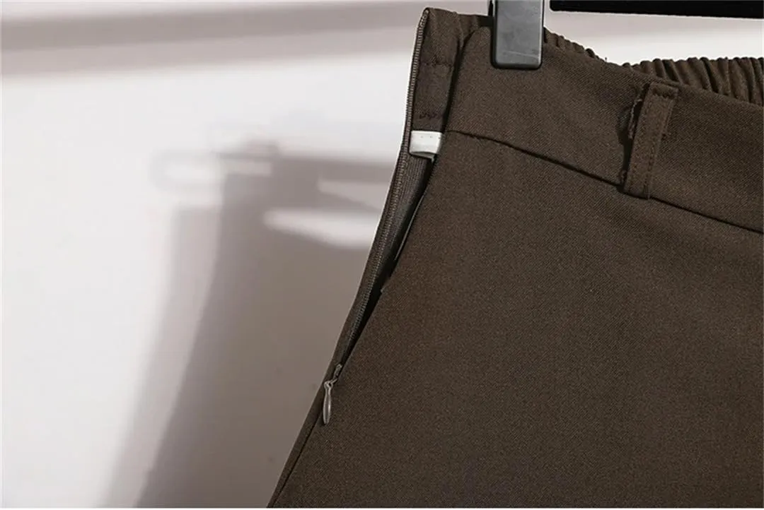 Woman Pleated Belt Skirt High Waist Mid-Calf Length Long Big Hem Skirt