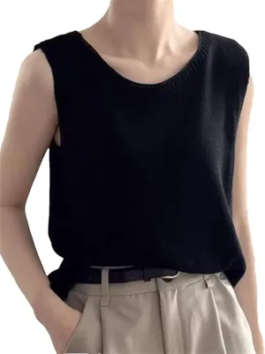 Women's Vest Tank Top Solid Color Knitted Tees T Shirt Top Cropped Top Camisole Sweater Sleeveless Tops