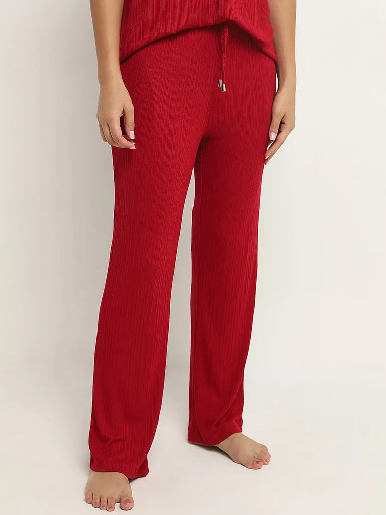 Wunderlove Red Ribbed-Textured High-Rise Pants